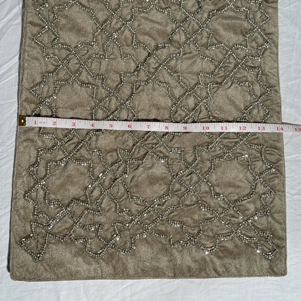 Tahari Elegant Beaded Snowflake Beige Table Runner Approx 58.25